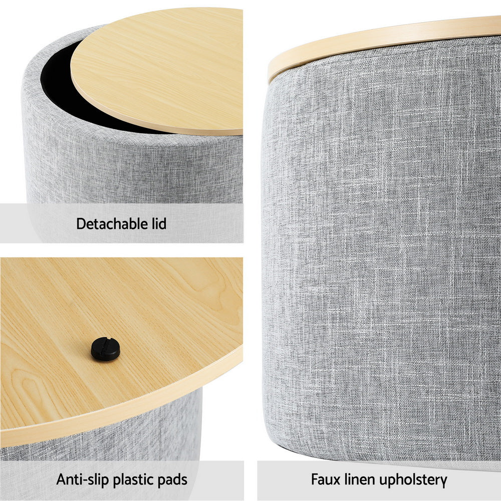Artiss Storage Ottoman Blanket Box 60cm Linen Round Grey - Image 6