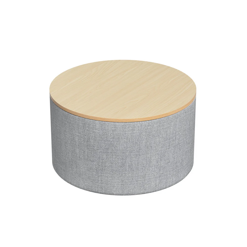 Artiss Storage Ottoman Blanket Box 60cm Linen Round Grey - Image 7