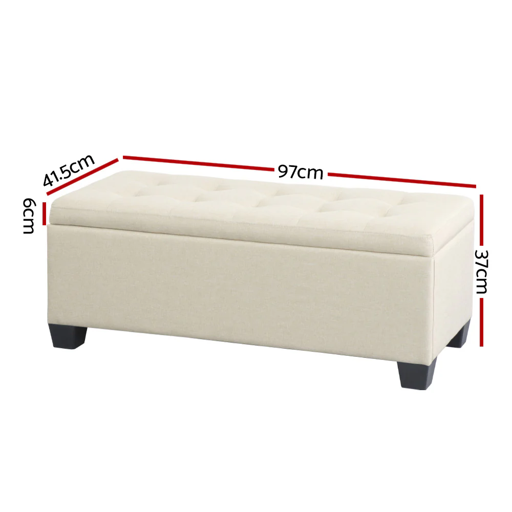 Artiss Storage Ottoman Blanket Box 97cm Linen Beige - Image 2