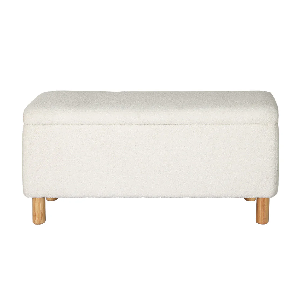 Artiss Storage Ottoman Blanket Box 99cm Teddy Fabric White - Image 3