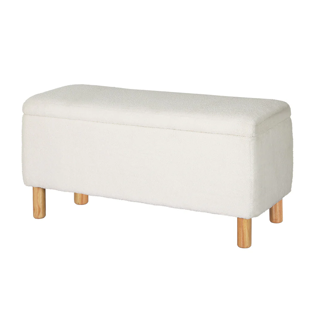 Artiss Storage Ottoman Blanket Box 99cm Teddy Fabric White - Image 7