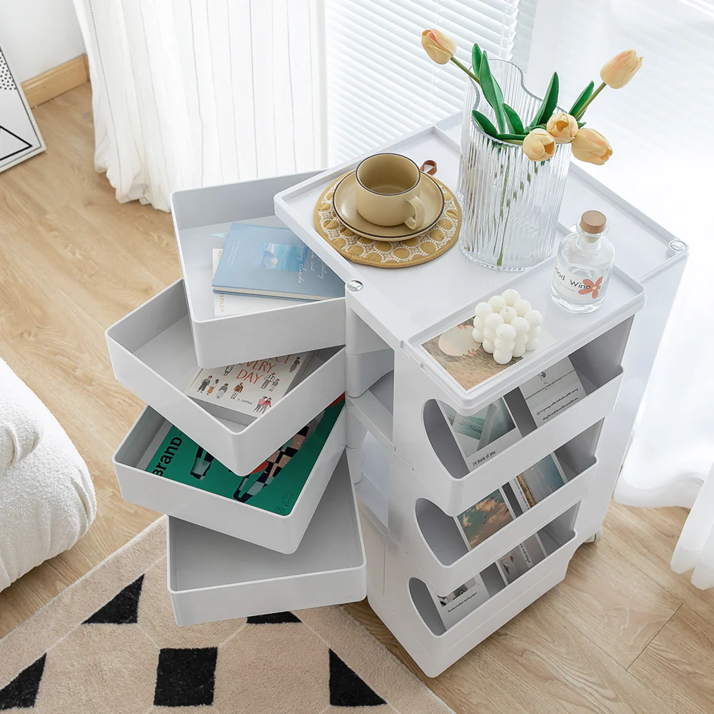 Artiss Storage Trolley Cart Bedside Table 5 Tier White - Image 5