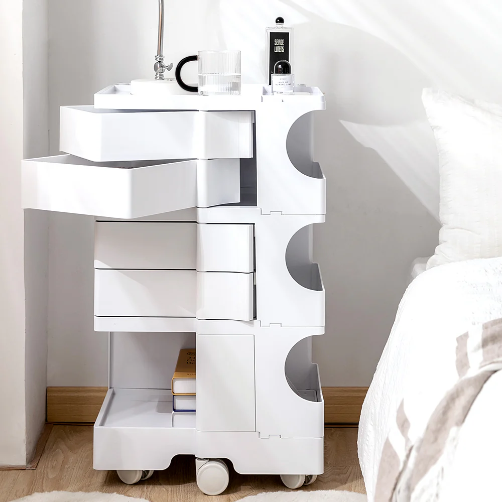 Artiss Storage Trolley Cart Bedside Table 5 Tier White - Image 8