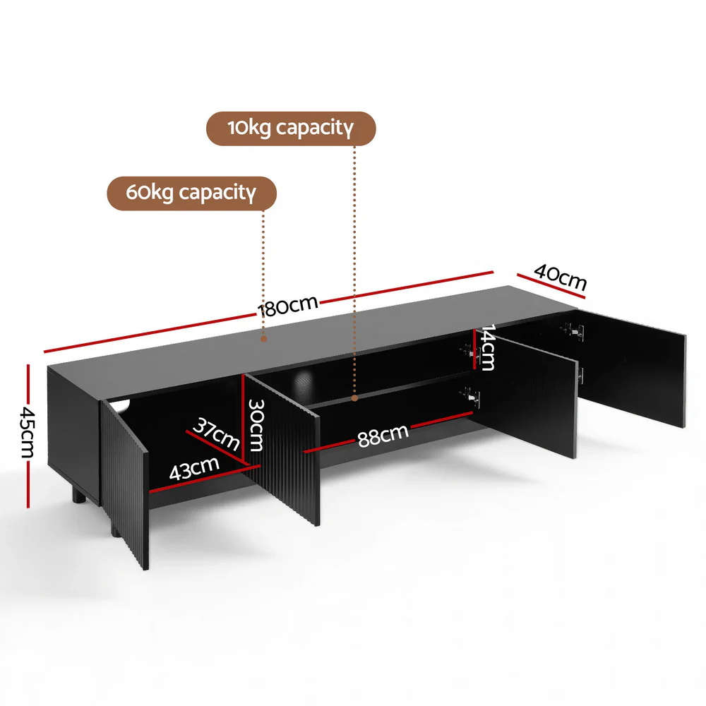 Artiss TV Unit Entertainment Unit Storage Cabinet 180cm Black - Image 3