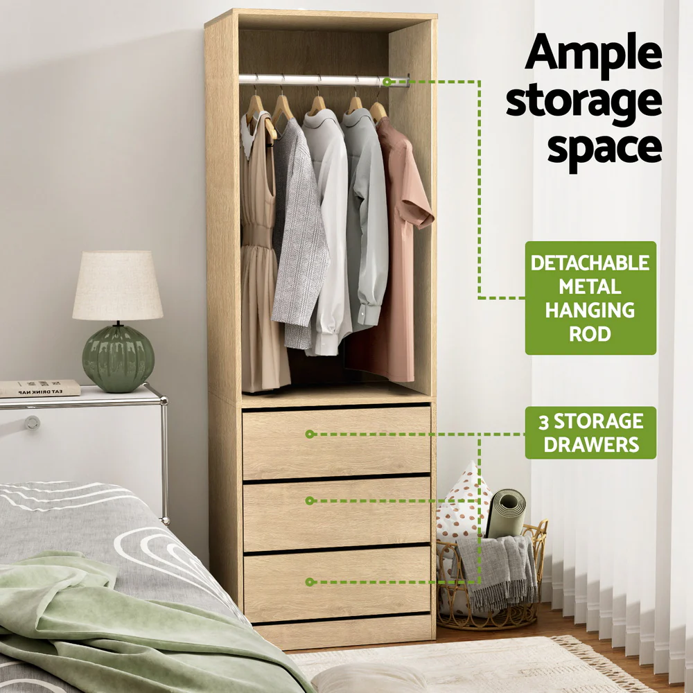 Artiss Wardrobe Clothes Closet Storage Organizer Pine - Image 5