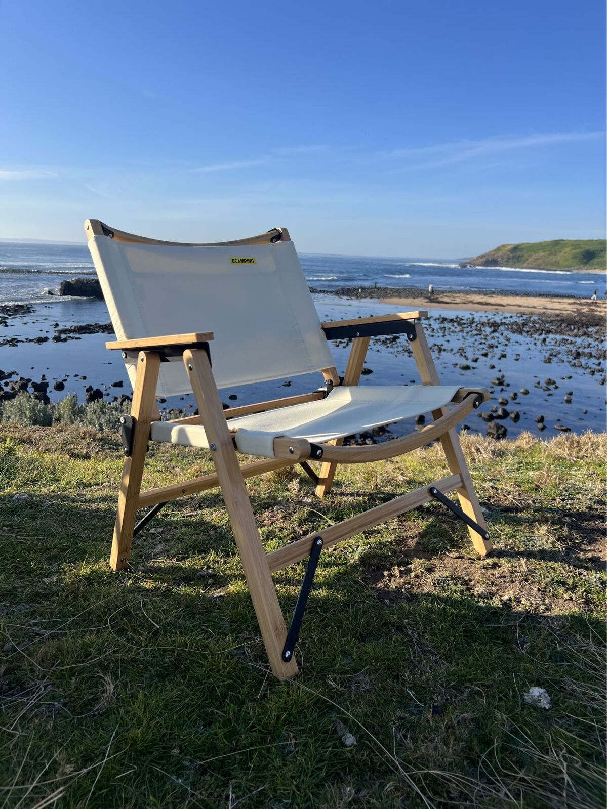 Bamboo Canvas Foldable Outdoor Camping Chair Wooden Travel Picnic Park - Khaki/Beige - Image 5