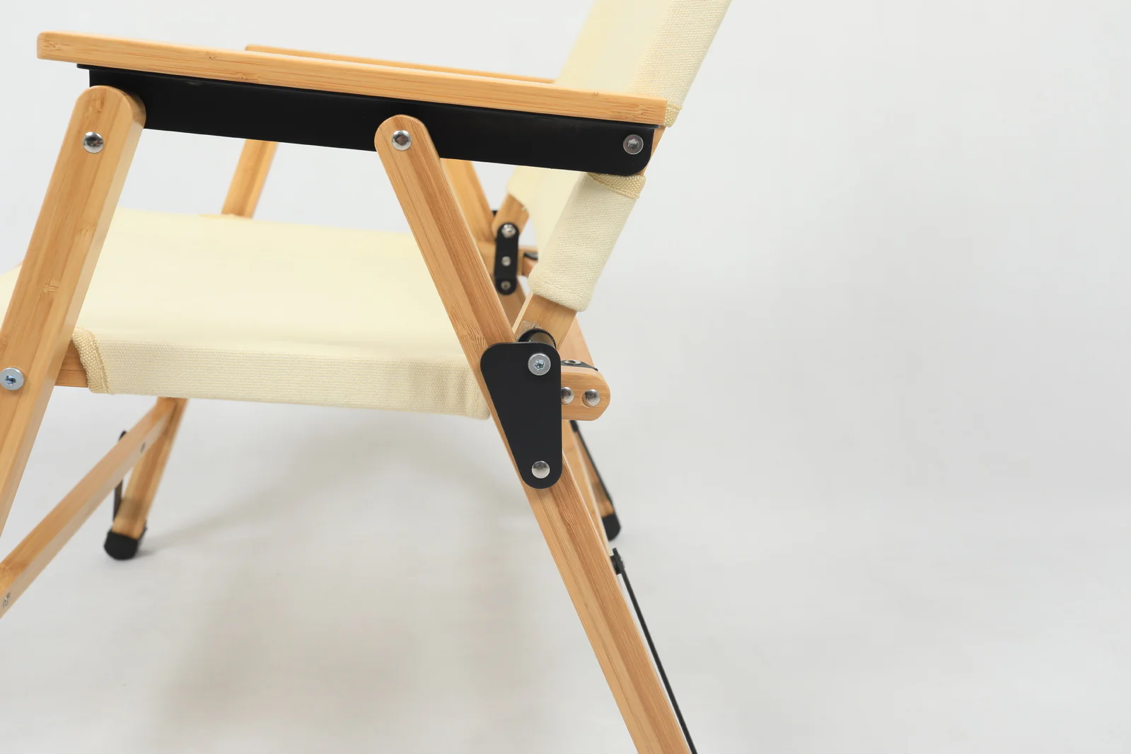 Bamboo Canvas Foldable Outdoor Camping Chair Wooden Travel Picnic Park - Khaki/Beige - Image 9