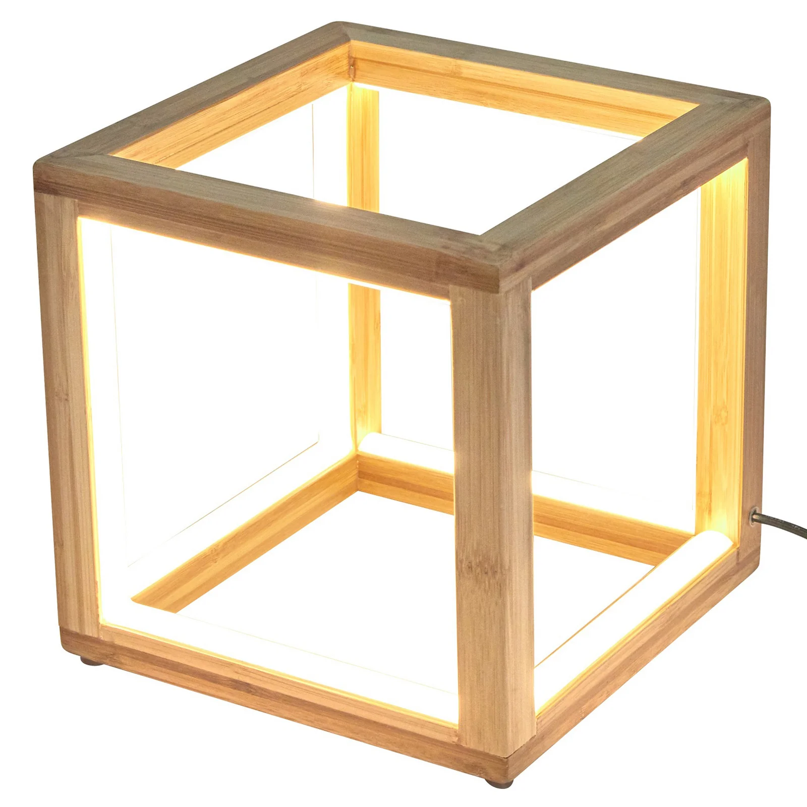 Bamboo Cube LED Lamp Modern Light Minimalistic Scandi - Natural - Image 2