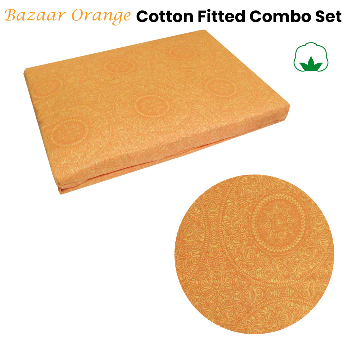 Bazaar Orange Cotton Fitted Combo Set Single - Image 2