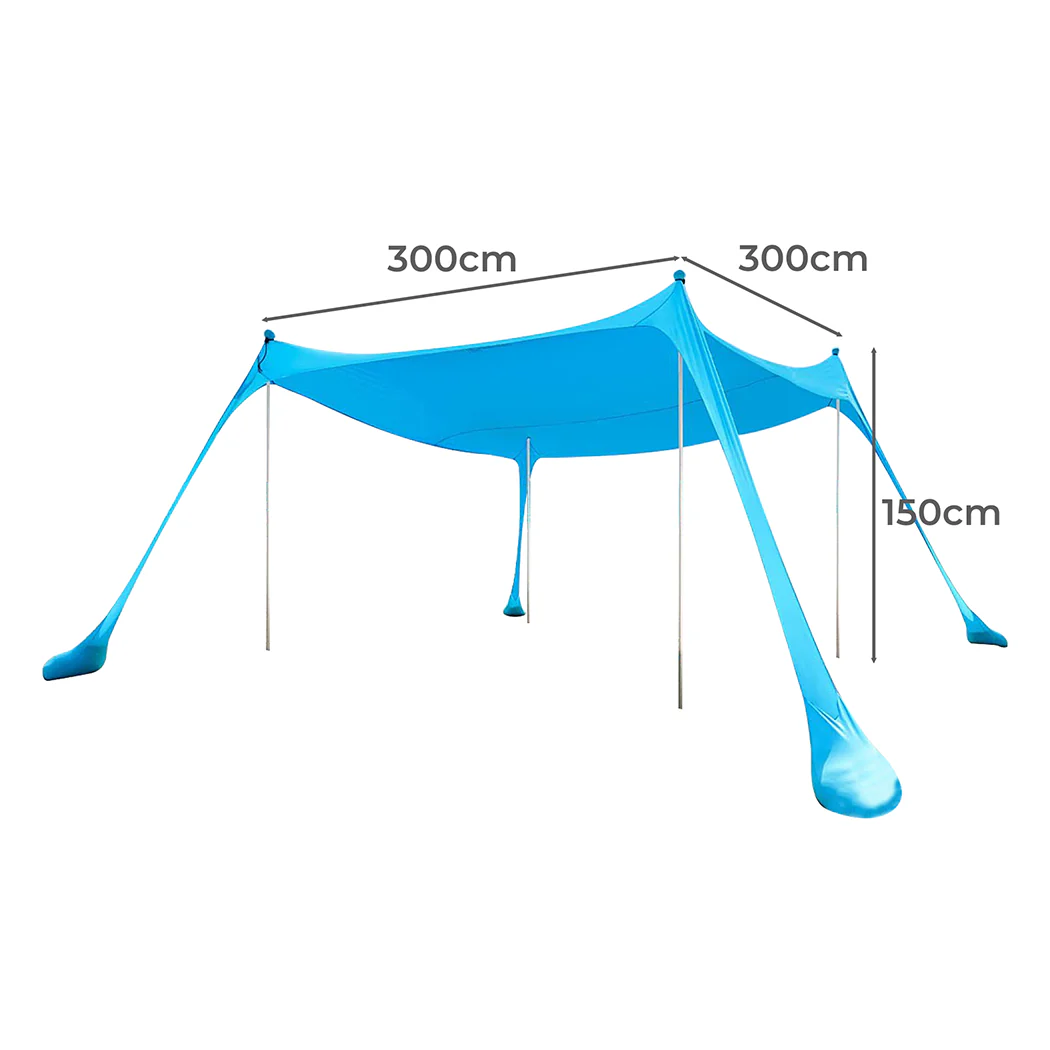 Beach Tent Camping Canopy 4-6 Person Family Sun Shade Shelter 300x300cm Blue - Image 2