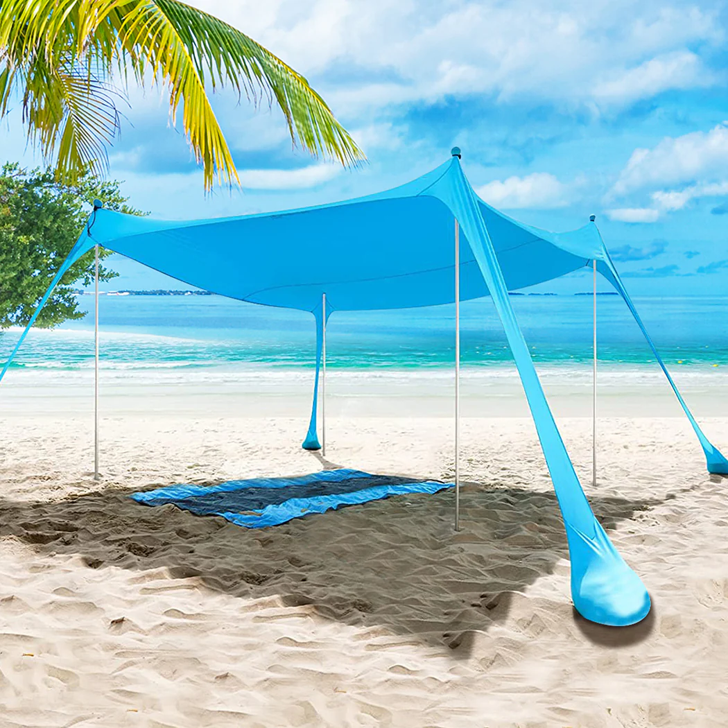 Beach Tent Camping Canopy 4-6 Person Family Sun Shade Shelter 300x300cm Blue - Image 6