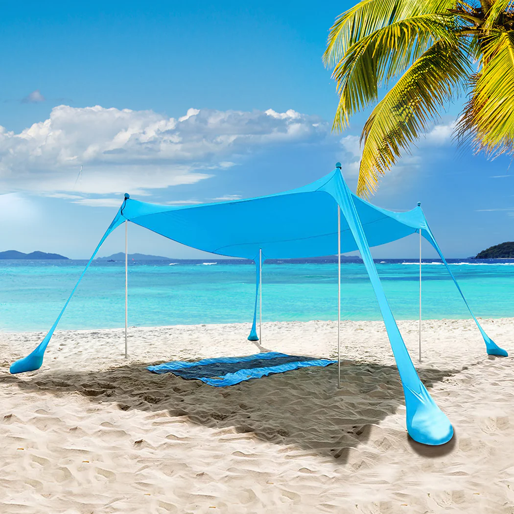 Beach Tent Camping Canopy 4-6 Person Family Sun Shade Shelter 300x300cm Blue - Image 7
