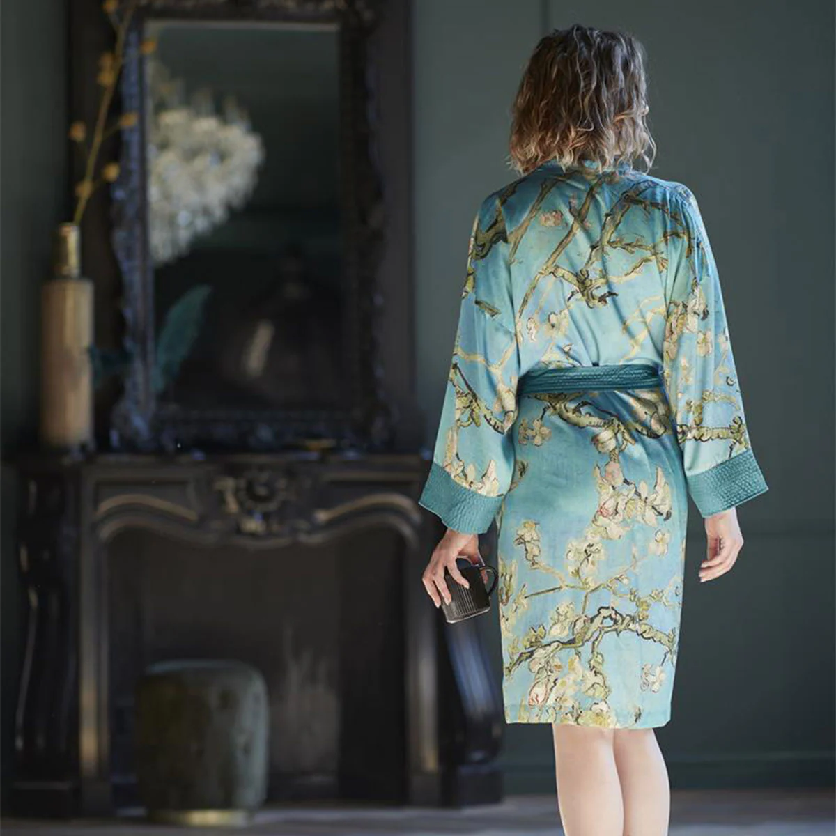 Bedding House Van Gogh Almond Blossom Blue Kimono Bath Robe Large/Extra Large - Image 3
