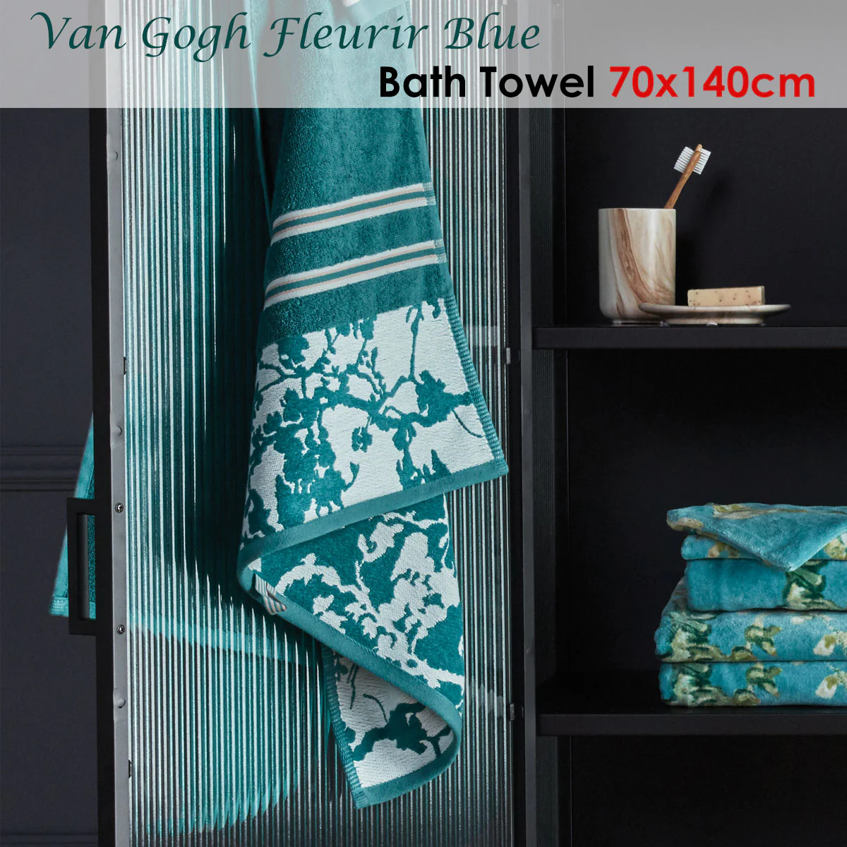 Bedding House Van Gogh Fleurir Blue Bath Towel - Image 2