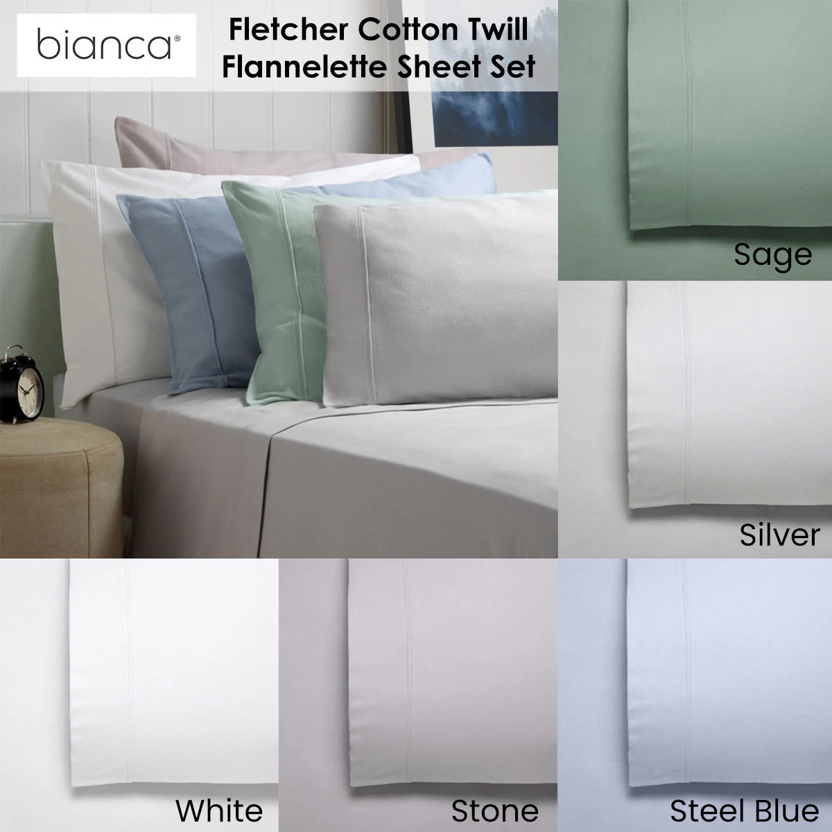 Bianca Fletcher Flannelette Cotton Sheet Set Silver King - Image 2