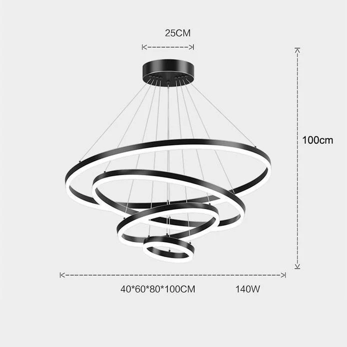 Black 5 Rings Minimalist LED Pendant Light Adjustable Circular Chandelier - Image 6