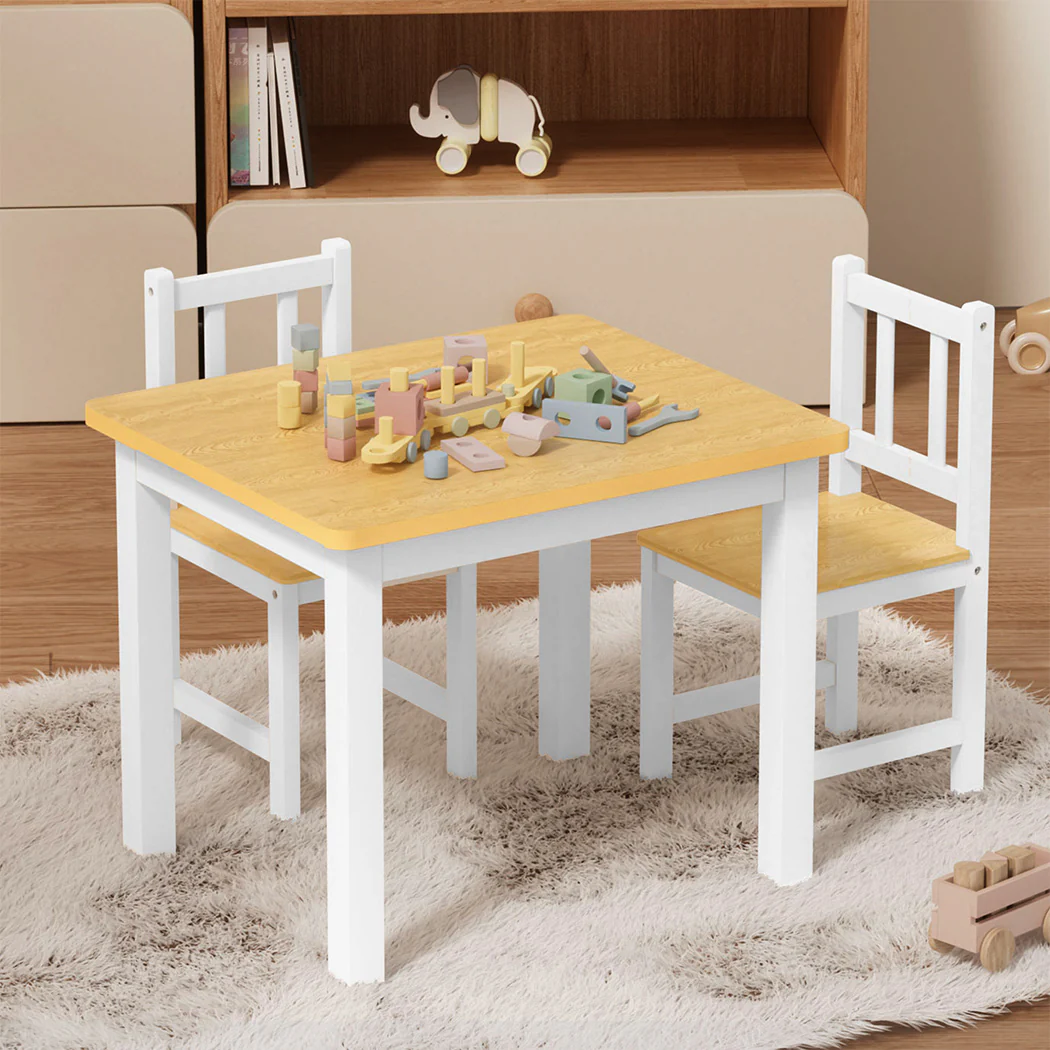 Bopeep Kids Table and Chairs Set Wooden 3PCS Study Play - Image 7
