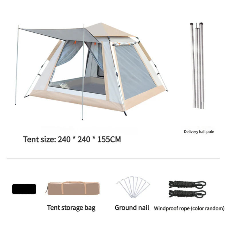 Camping Tent with Awning | Waterproof Family Tent with Carry Bag and Accessories 240*240*155cm Cloudy Gray - Image 5