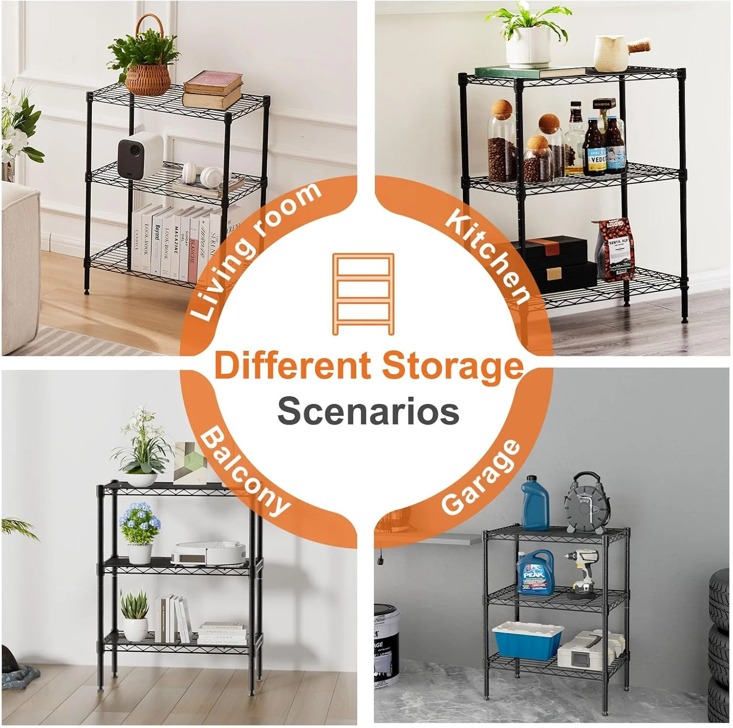 CARLA HOME 3-Tier Adjustable Metal Storage Shelves Wire Rack Organiser for Kitchen, Pantry, Bathroom or Laundry Room (45cm W x 40cm D x 103cm H) - Image 2