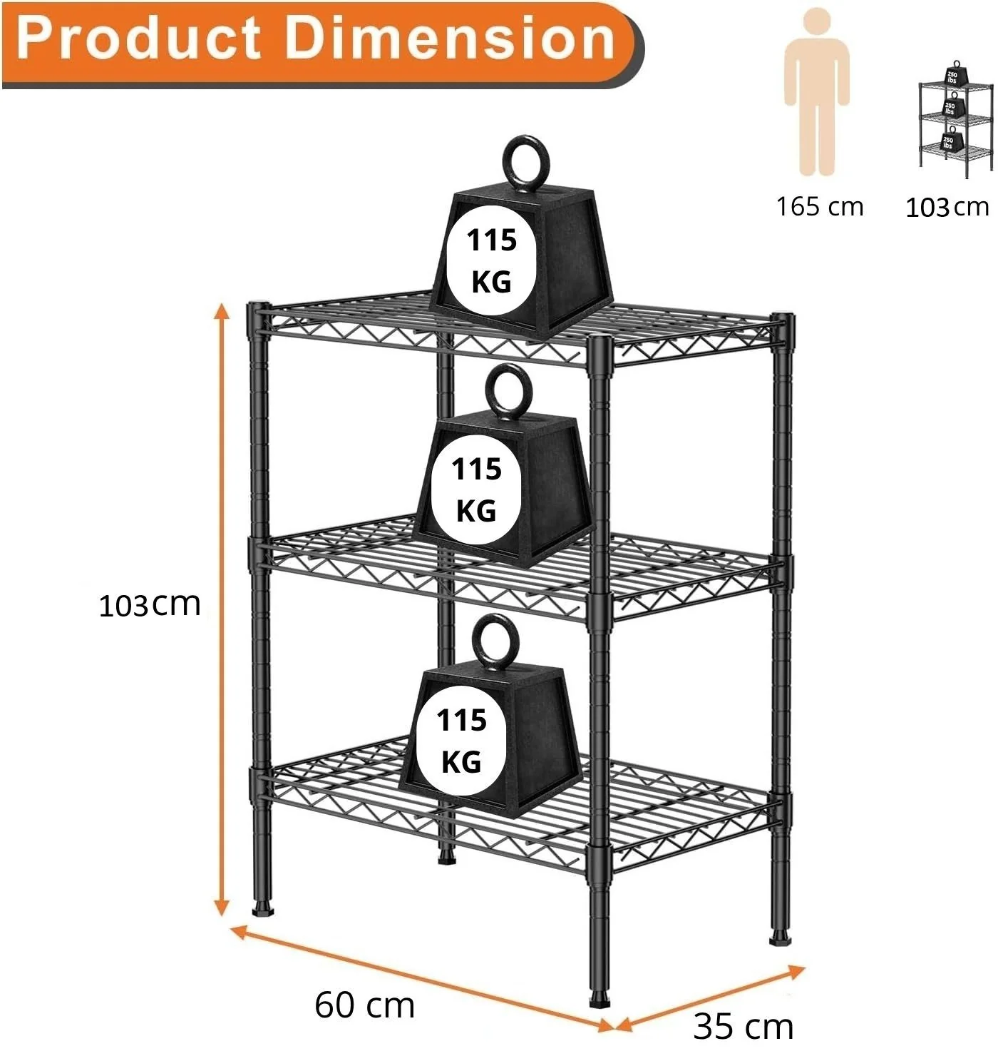 CARLA HOME 3-Tier Adjustable Metal Storage Shelves Wire Rack Organiser for Kitchen, Pantry, Bathroom or Laundry Room (45cm W x 40cm D x 103cm H) - Image 7