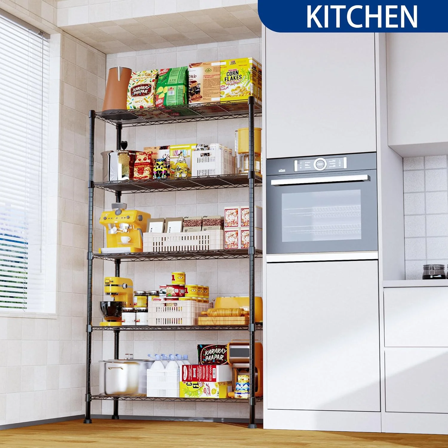 CARLA HOME 5-Tier Adjustable Metal Storage Shelves Wire Rack Organiser for Kitchen, Pantry, Bathroom or Laundry Room (60cm W x 40cm D x 145cm H) - Image 7