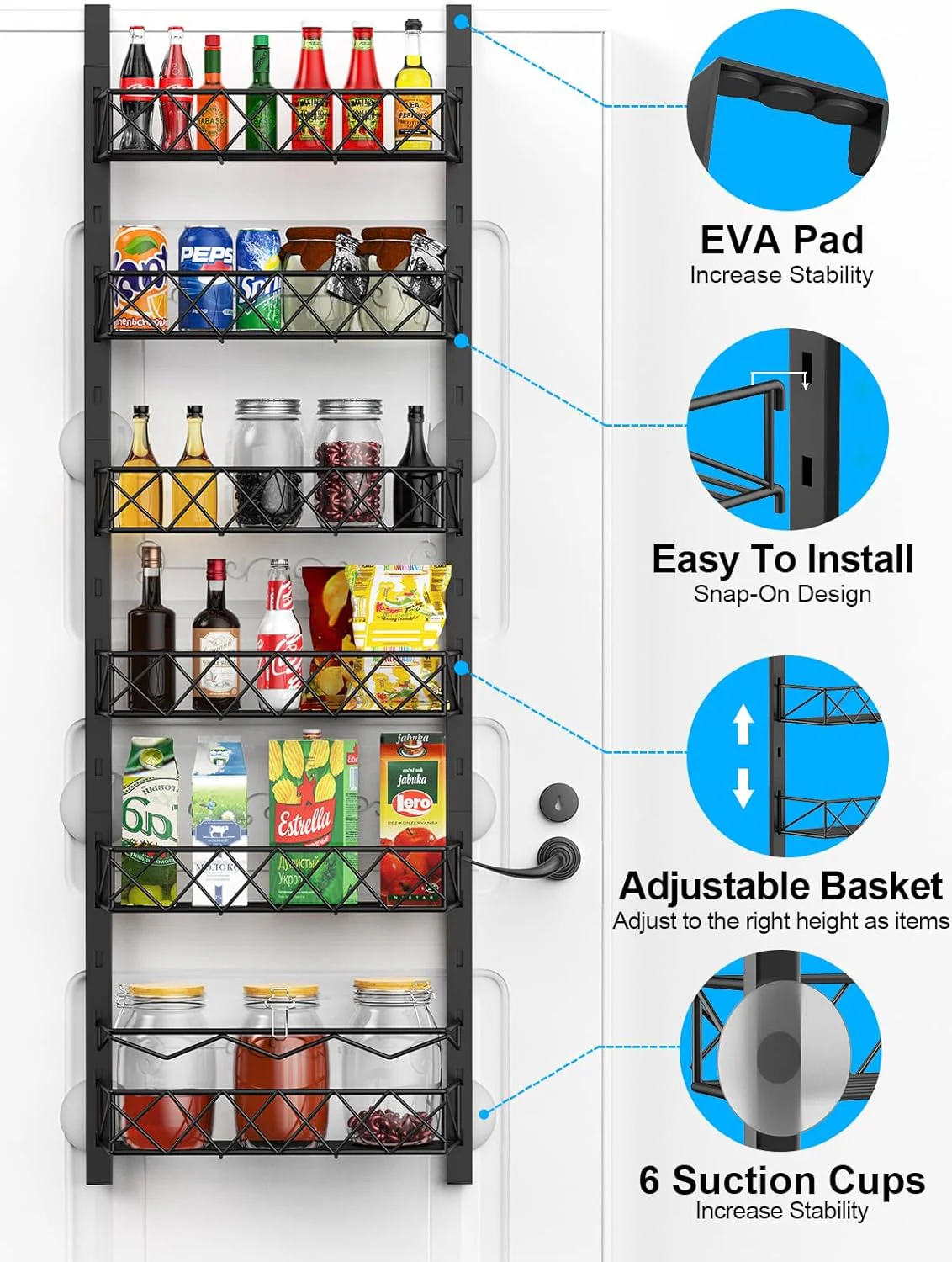 CARLA HOME 6 Tier Adjustable Baskets Over Door Pantry Organiser for Home Kitchen - Image 2