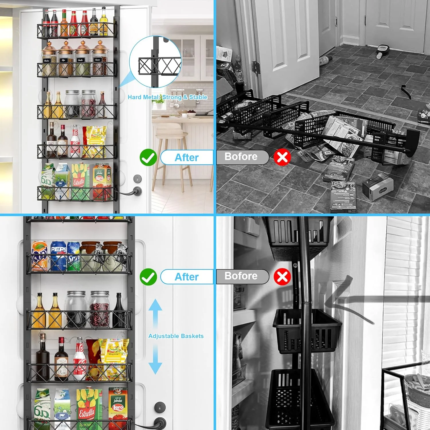CARLA HOME 6 Tier Adjustable Baskets Over Door Pantry Organiser for Home Kitchen - Image 3