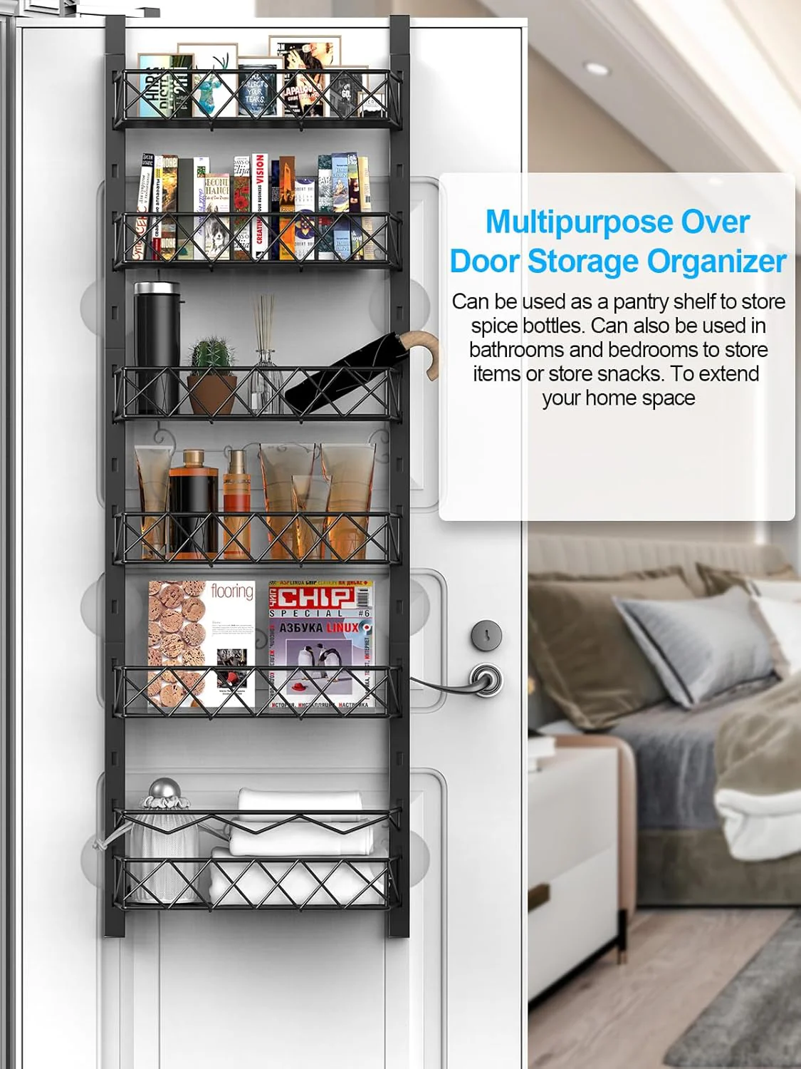 CARLA HOME 6 Tier Adjustable Baskets Over Door Pantry Organiser for Home Kitchen - Image 4