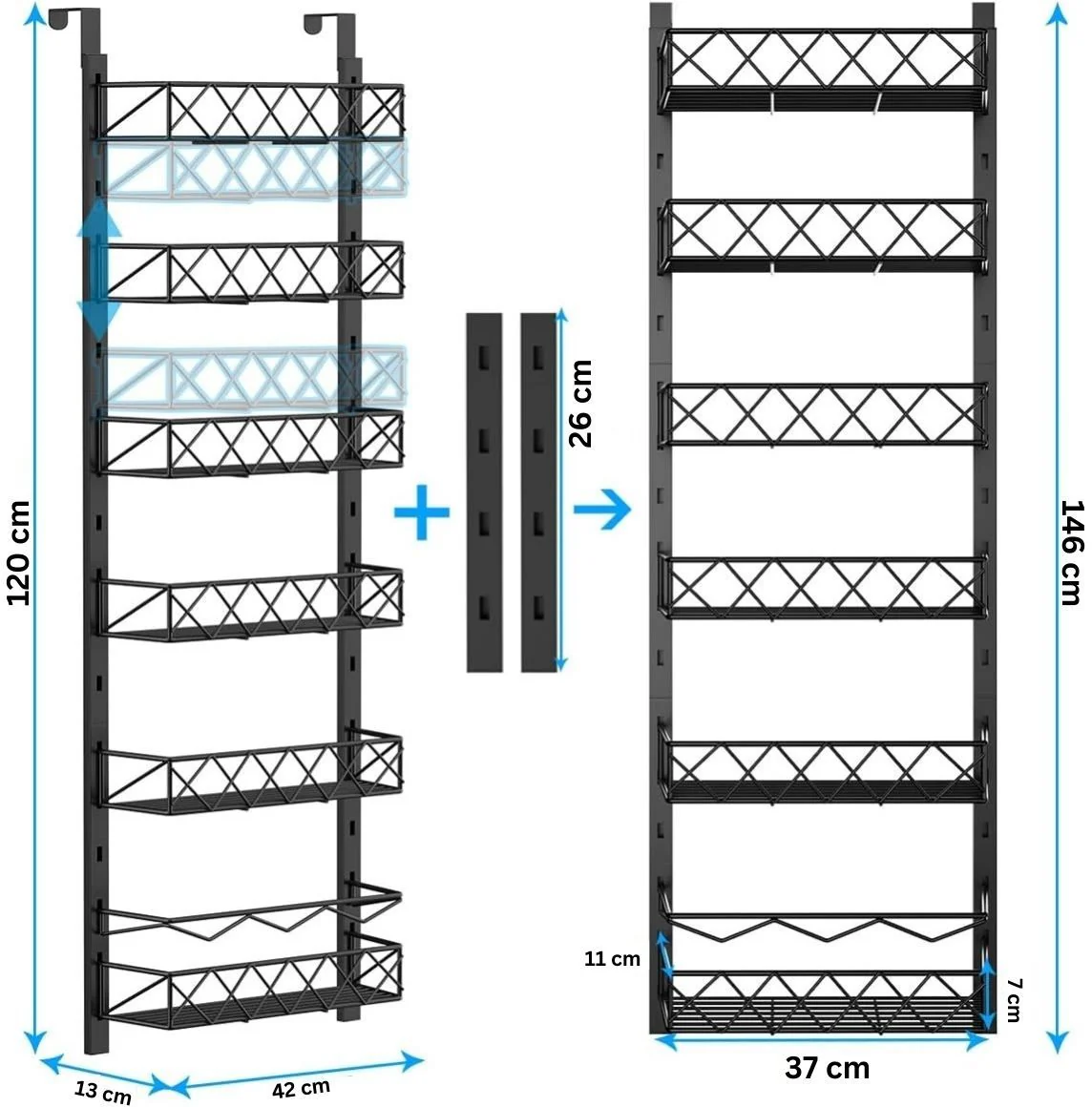 CARLA HOME 6 Tier Adjustable Baskets Over Door Pantry Organiser for Home Kitchen - Image 7