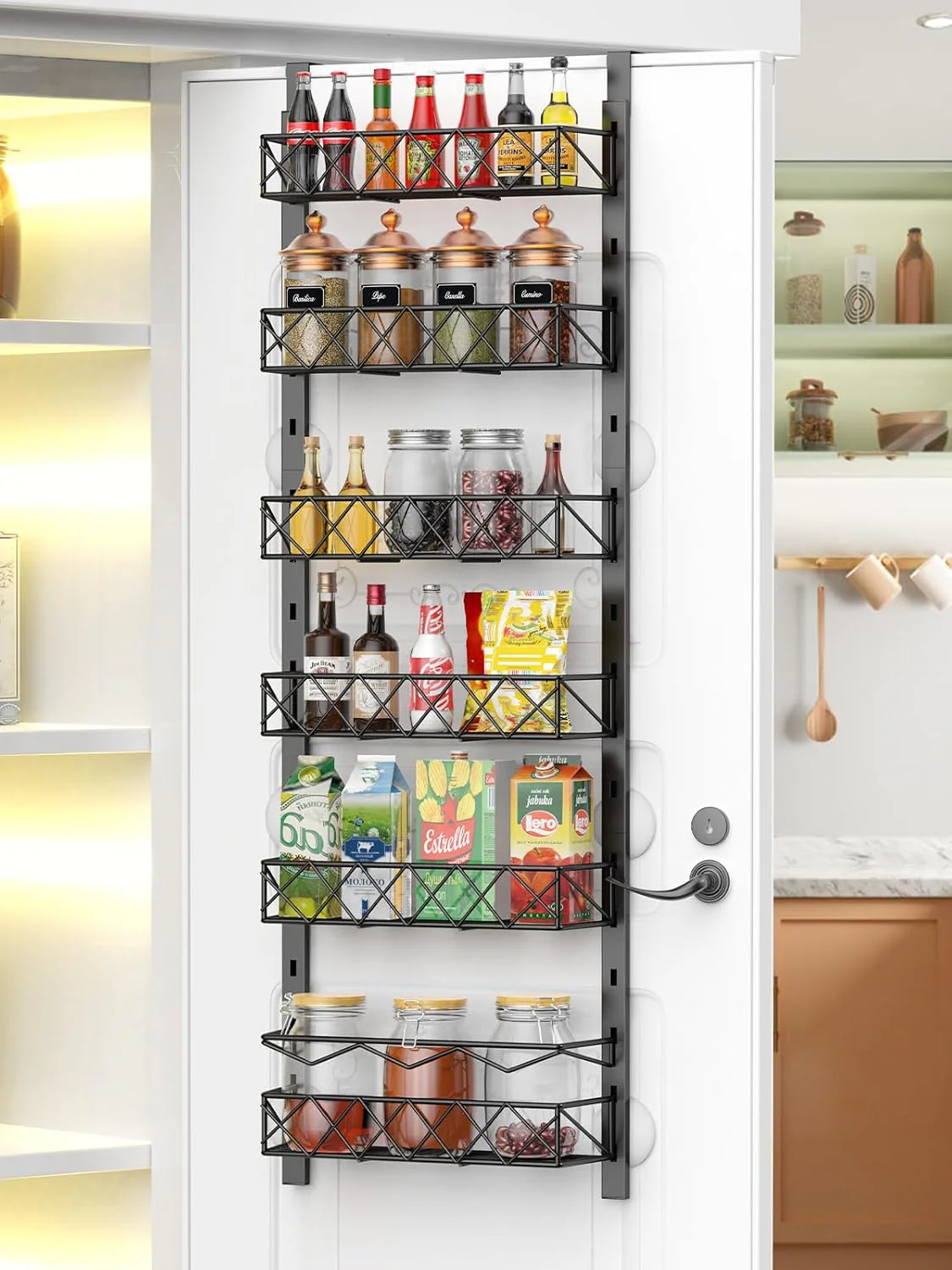 CARLA HOME 6 Tier Adjustable Baskets Over Door Pantry Organiser for Home Kitchen - Image 8