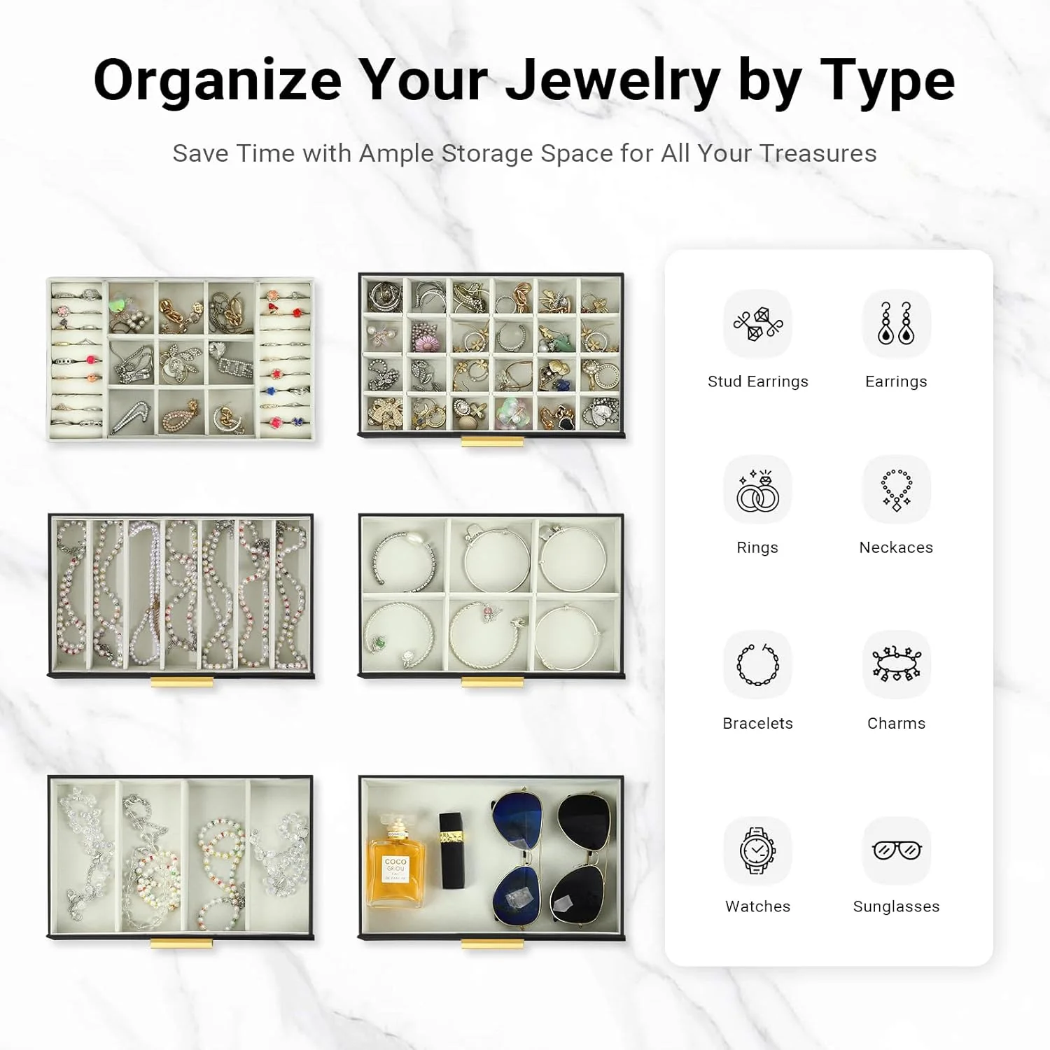 CARLA HOME  6-Layer Large Jewelry Organiser Box for Women with Mirror, Drawers, Hooks & Dividers for Rings, Necklaces, Bracelets, Ideal Gift for Women (Black) - Image 5