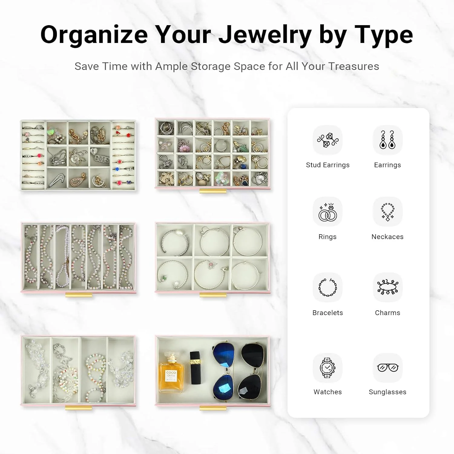 CARLA HOME 6-Layer Large Jewelry Organiser Box for Women with Mirror, Drawers, Hooks & Dividers for Rings, Necklaces, Bracelets, Ideal Gift for Women (Pink) - Image 5