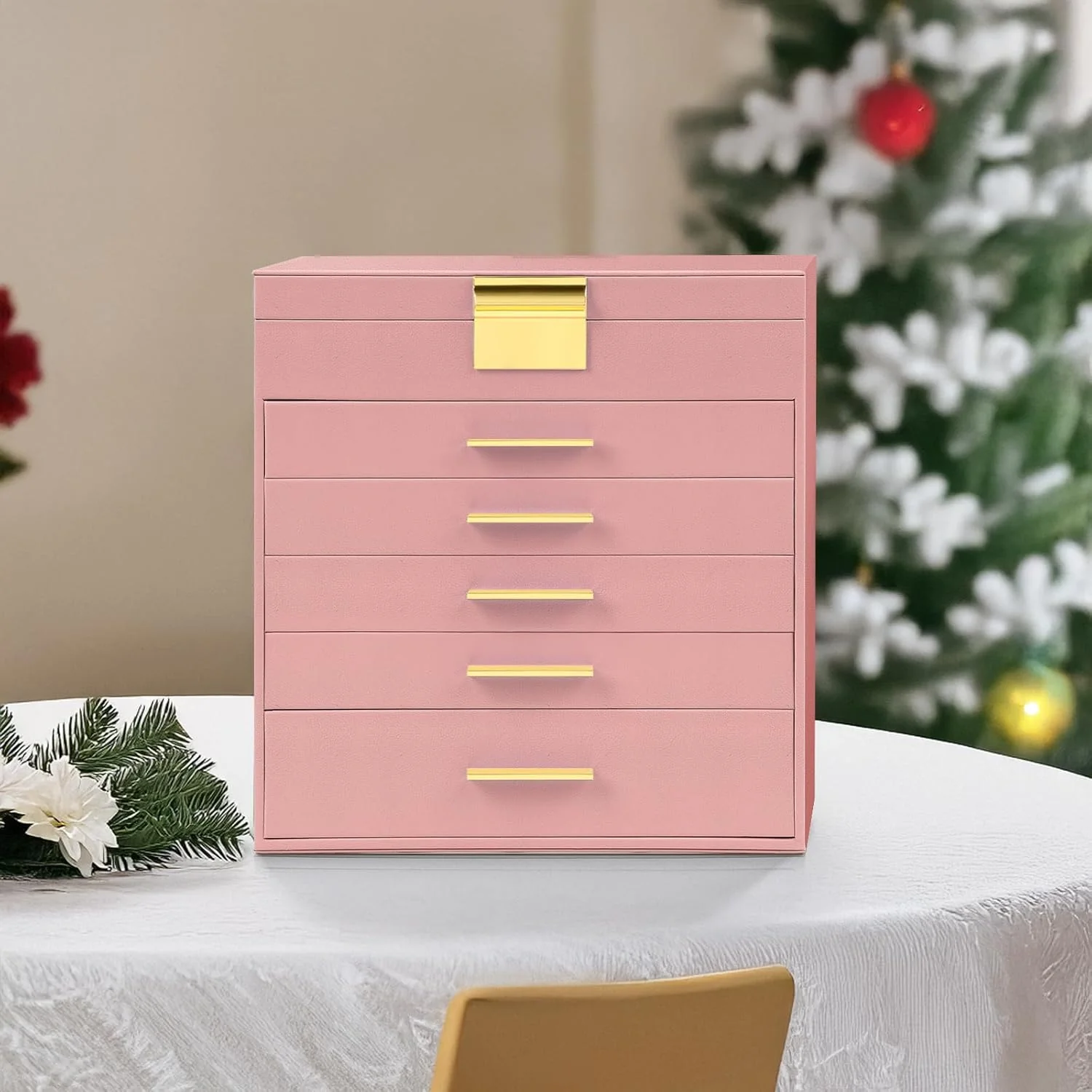 CARLA HOME 6-Layer Large Jewelry Organiser Box for Women with Mirror, Drawers, Hooks & Dividers for Rings, Necklaces, Bracelets, Ideal Gift for Women (Pink) - Image 6