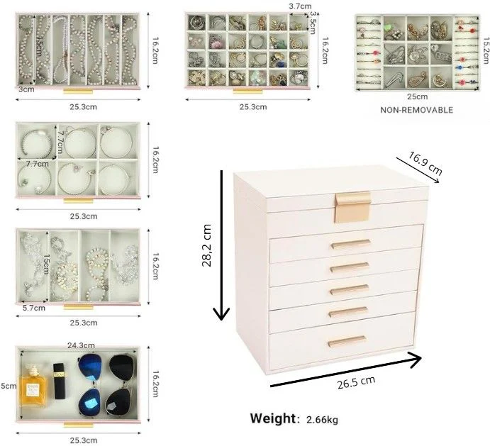 CARLA HOME 6-Layer Large Jewelry Organiser Box for Women with Mirror, Drawers, Hooks & Dividers for Rings, Necklaces, Bracelets, Ideal Gift for Women (White) - Image 2