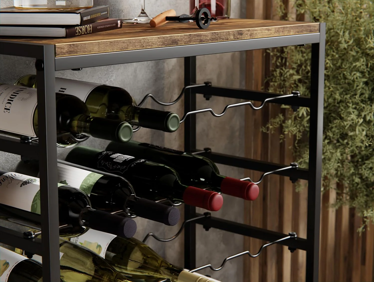 CARLA HOME 6-Tier Freestanding Wine Rack for 30 Bottles with Wood Countertop and Sturdy Metal Frame - Image 2