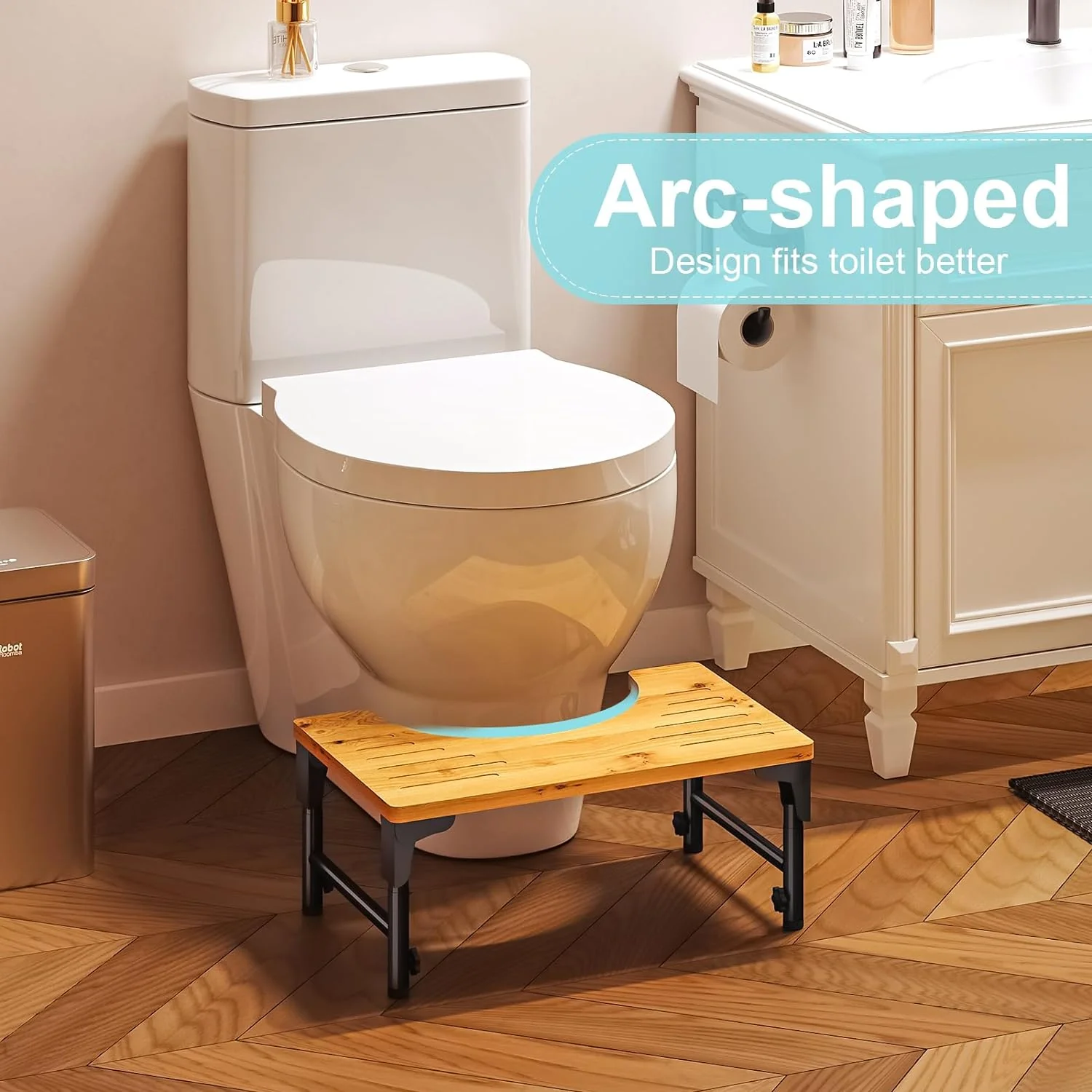 CARLA HOME Bamboo Toilet Stool Foldable and Adjustable Height with Non-Slip Layer for Bathroom - Image 5