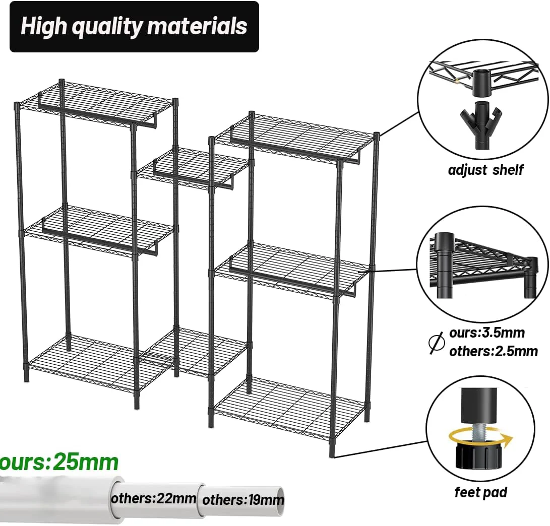 CARLA HOME Heavy Duty Clothing Garment Rack Organiser with Hanging Rods & Storage Shelves for Clothes, Shoes & Wardrobe - Image 3