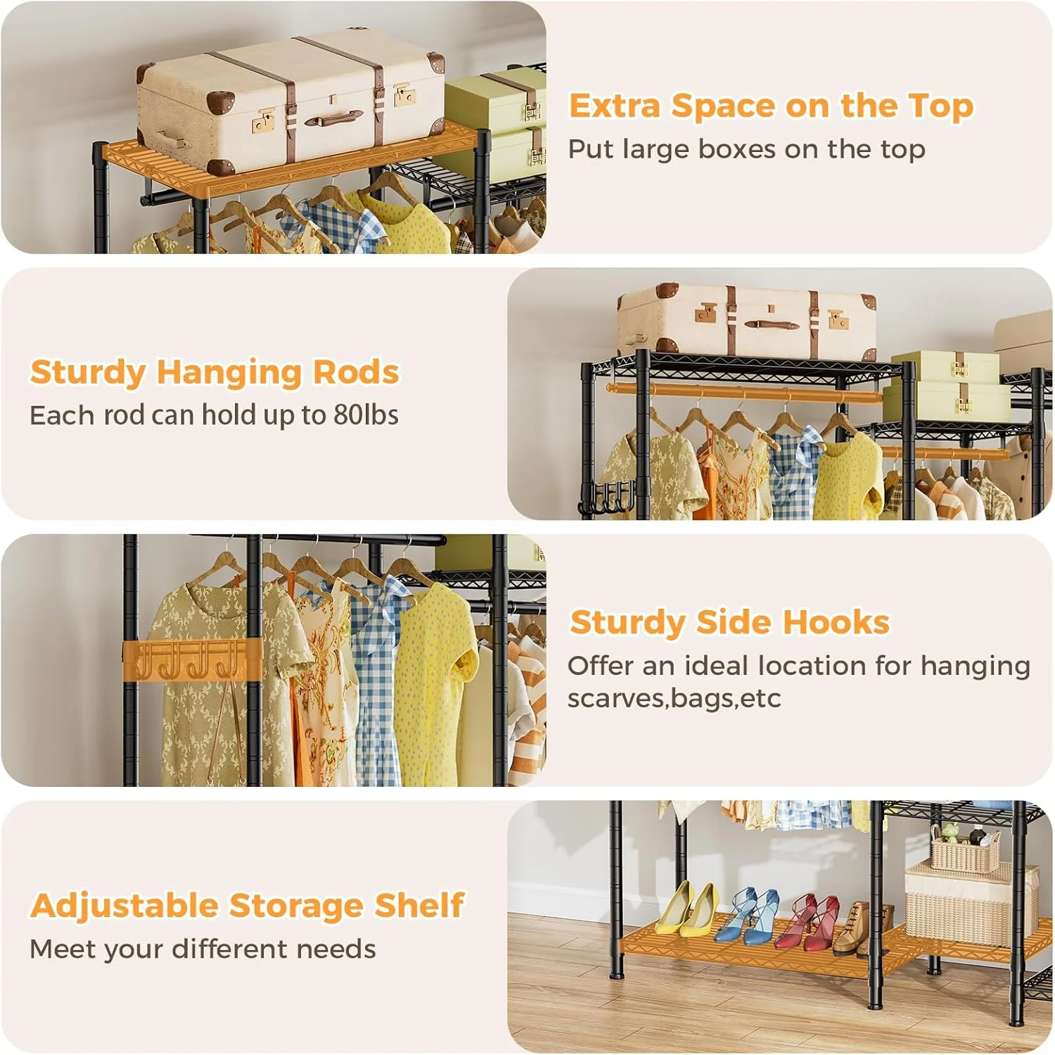 CARLA HOME Heavy Duty Clothing Garment Rack Organiser with Hanging Rods & Storage Shelves for Clothes, Shoes & Wardrobe - Image 4