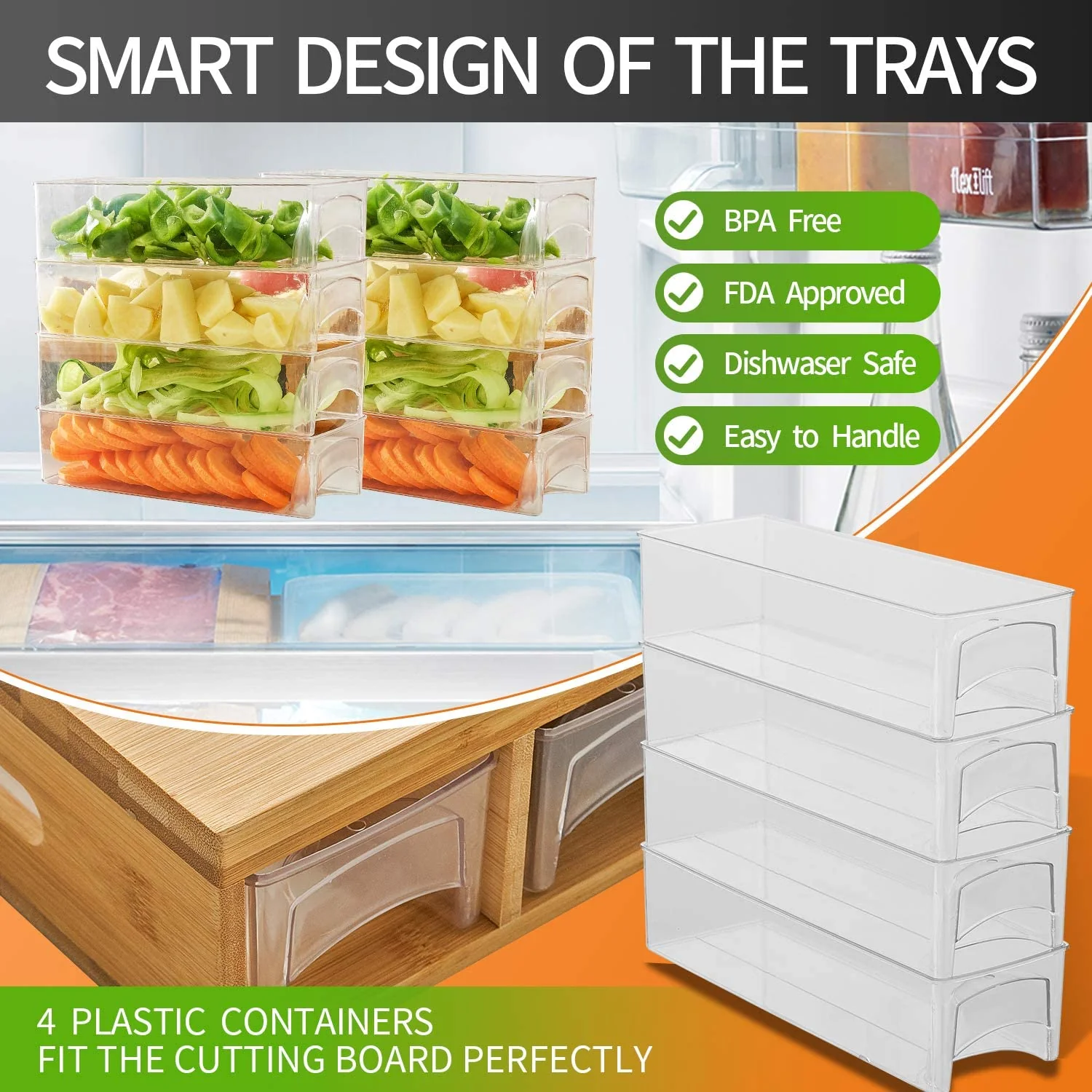 CARLA HOME Large Bamboo Cutting Board and 4 Containers with Mobile Holder gift included for Home Kitchen - Image 4
