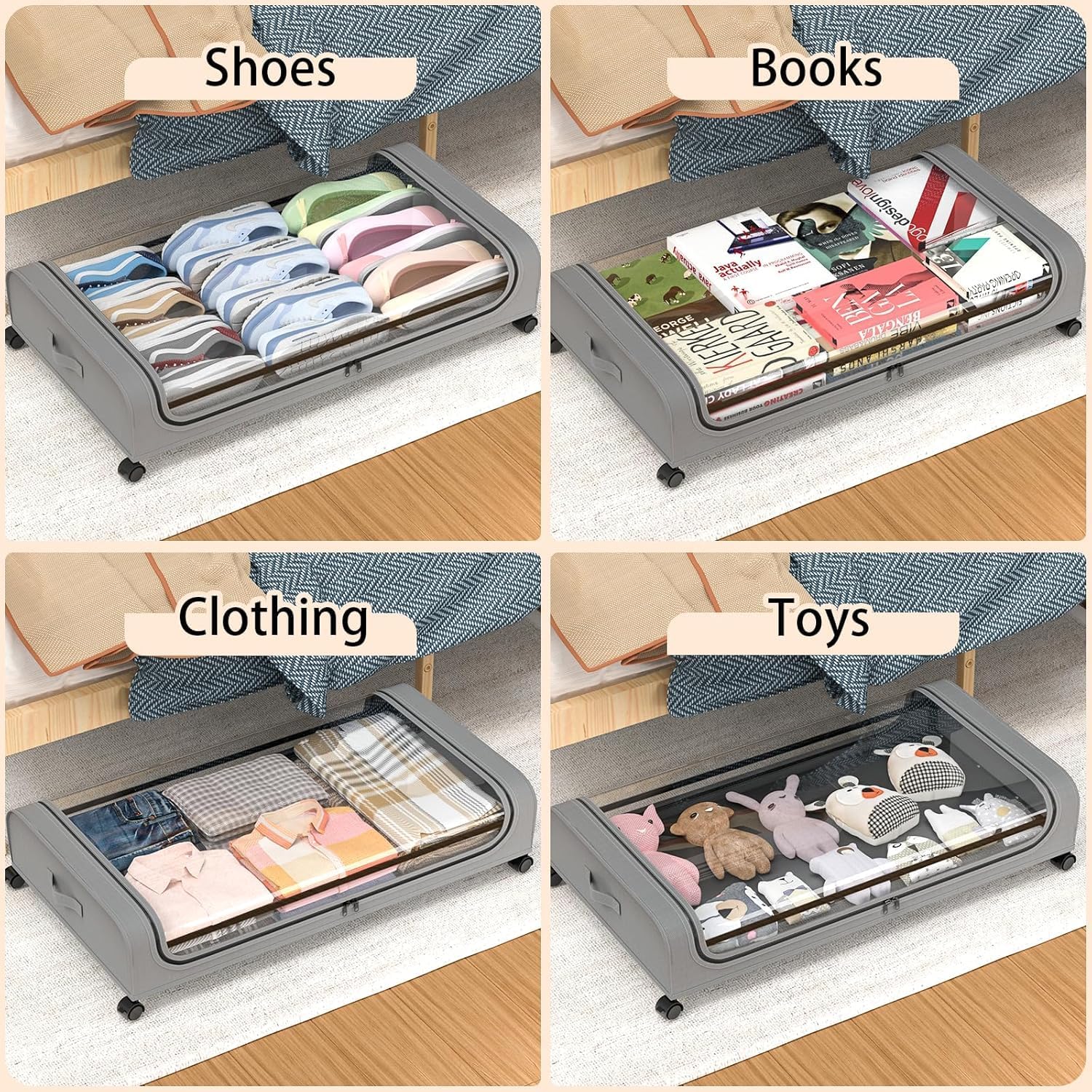 CARLA HOME Set 2 Pcs XXL Under Bed Rolling Storage Containers with 50L Large Capacity and Wheels - Image 7