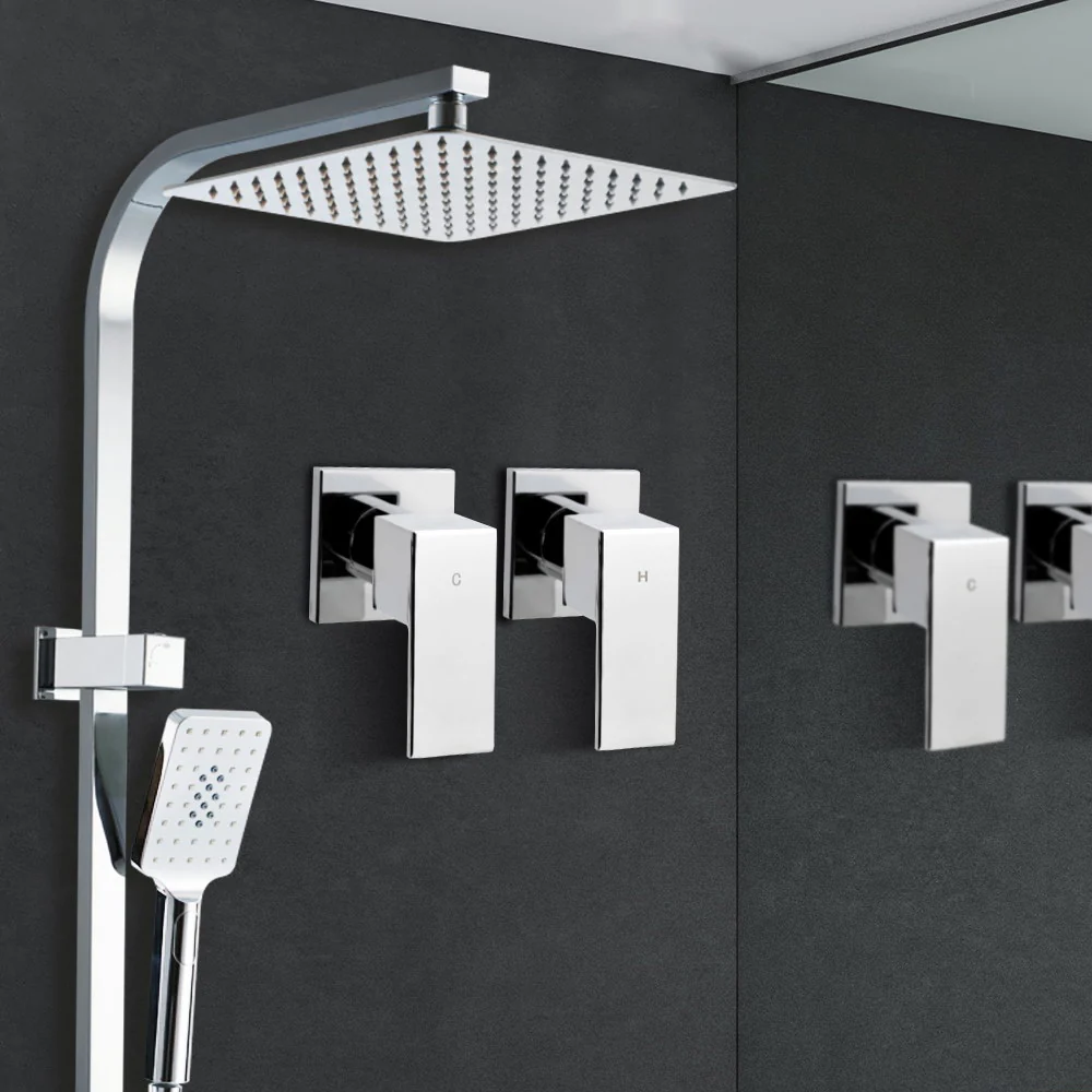 Cefito 10'' Rain Shower Head Set Handheld Square High Pressure Twins Tap Chrome - Image 8
