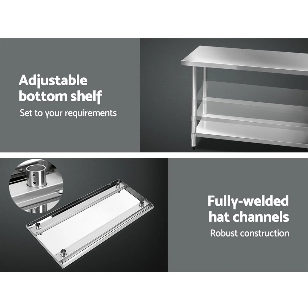 Cefito 1219x610mm Stainless Steel Kitchen Bench with Wheels 304 - Image 5