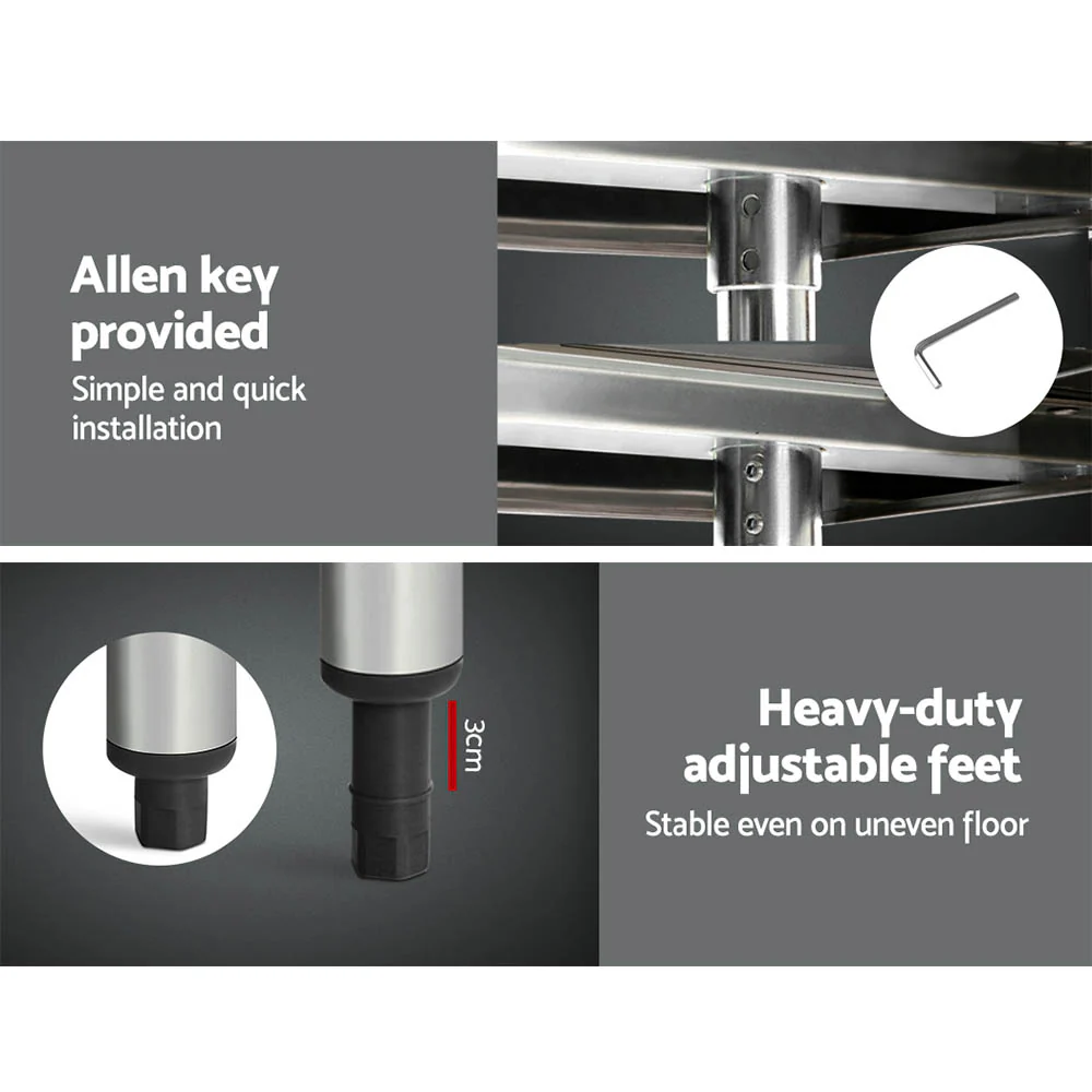 Cefito 1524x610mm Stainless Steel Kitchen Bench with Wheels 430 - Image 4