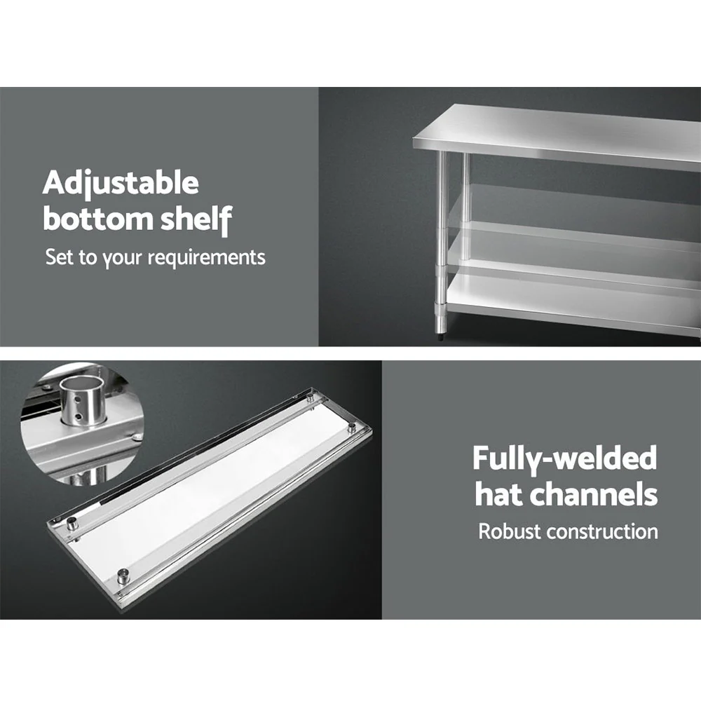 Cefito 1829x610mm Stainless Steel Kitchen Bench with Wheels 430 - Image 5