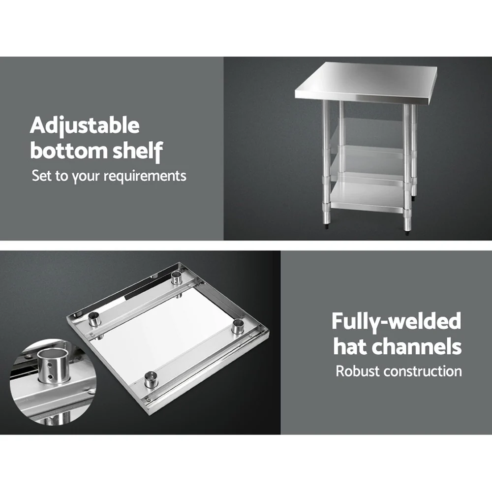 Cefito 760x760mm Stainless Steel Kitchen Bench with Wheels 430 - Image 3