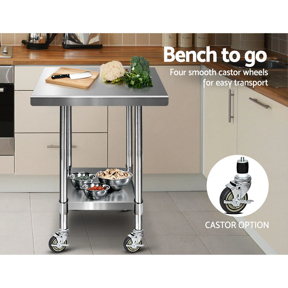 Cefito 760x760mm Stainless Steel Kitchen Bench with Wheels 430 - Image 5