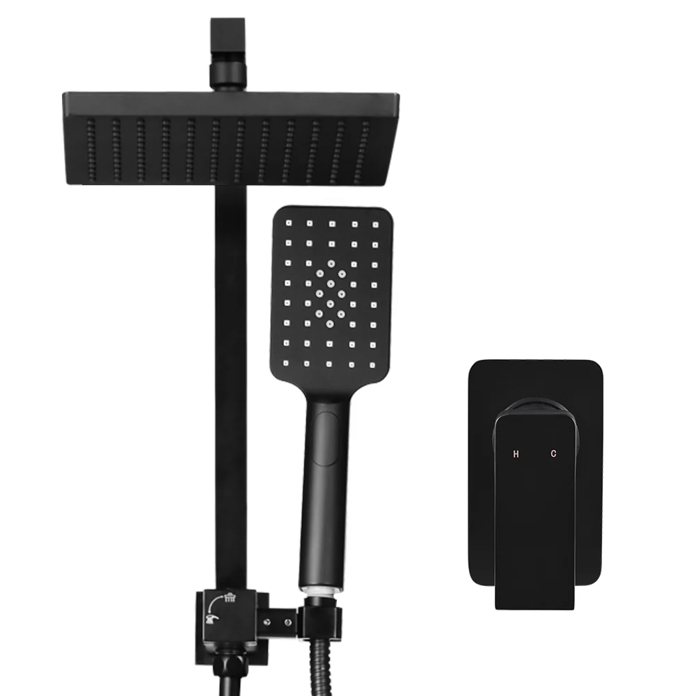 Cefito 8'' Rain Shower Head Set Handheld Square High Pressure Mixer Tap Black - Image 3