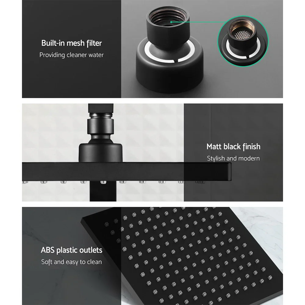 Cefito 8'' Rain Shower Head Set Handheld Square High Pressure Mixer Tap Black - Image 4