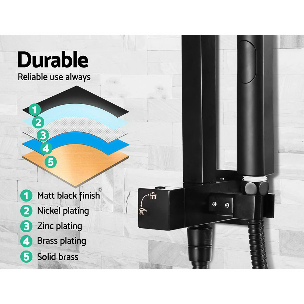 Cefito 8'' Rain Shower Head Set Handheld Square High Pressure Twins Tap Black - Image 5