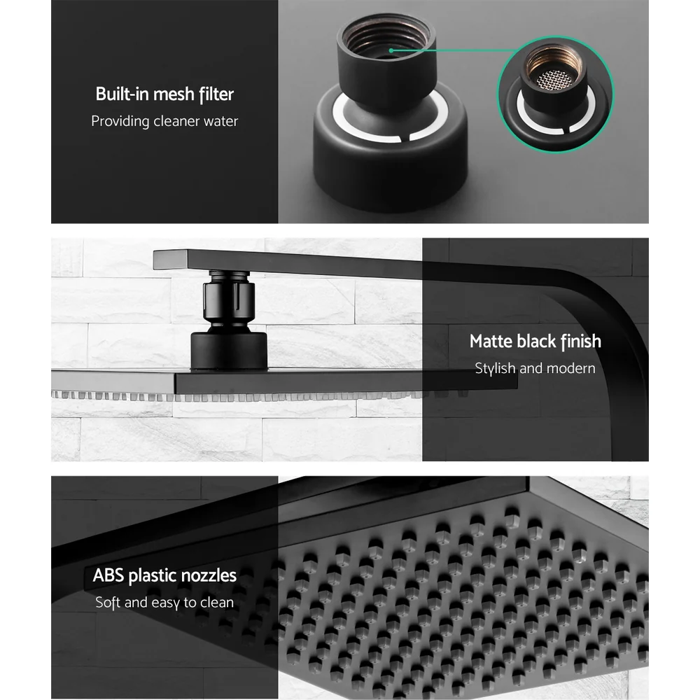 Cefito 8'' Rain Shower Head Wall Arm Square High Pressure Mixer Tap Black - Image 5